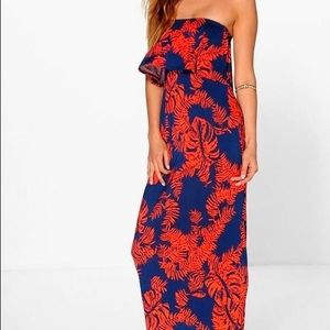 Palm Printed Bandeau Maxi (US 6)